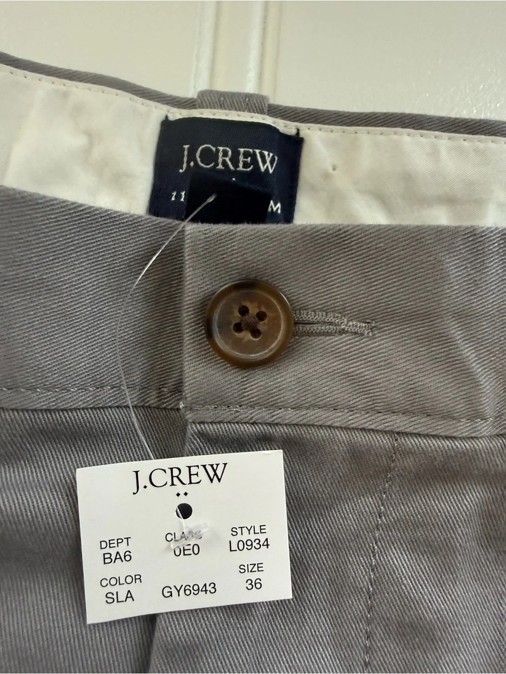 J.Crew Mens Gray Cotton Flex Rivington Flat Front Chino Shorts 36 NEW 3126